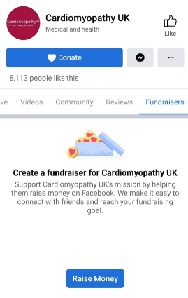 Screenshot of Facebook fundraiser