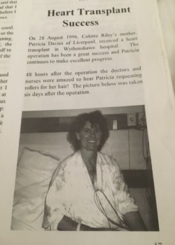 Newspaper clipping of Patricia in hospital