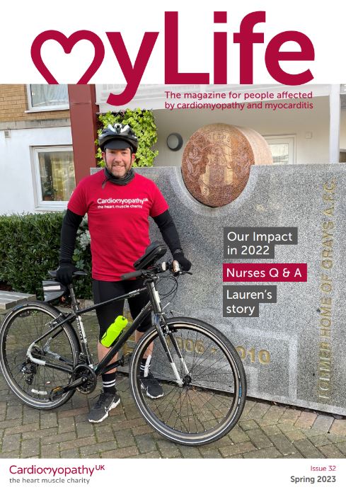 Image of the front cover of MyLife showing cyclist