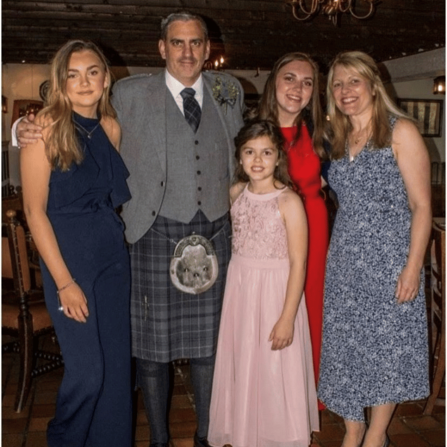 Mark pictured with his wife Daniel and daughters, Amy, Emma and Grace