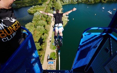 A man bungee jumping