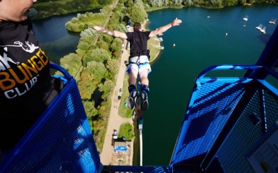 A man bungee jumping