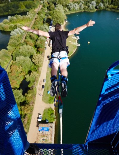 A man bungee jumping