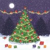 Christmas card featuring a Christmas tree in snow